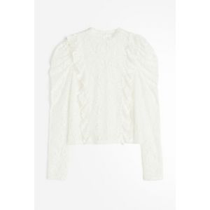 Bluza de dantela cu maneci bufante si volanase