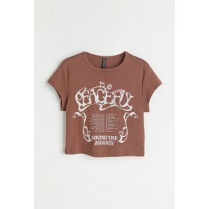 Tricou cropped cu imprimeu