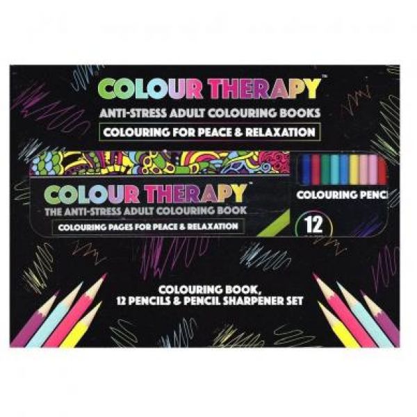  COLOUR THERAPY SET DE LUX DE COLORAT ( CARTE 96 PG, 12 CREIOANE SI ASCUTITOARE)