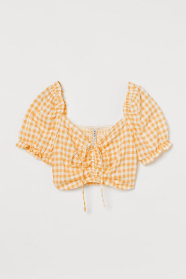  Top cropped cu maneci bufante