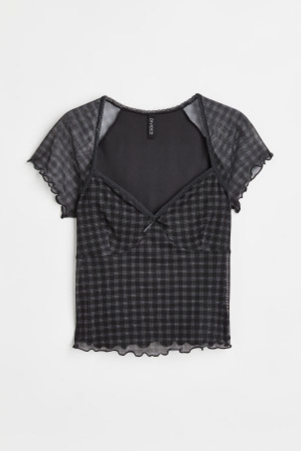  Bluza din plasa cu bordura de dantela