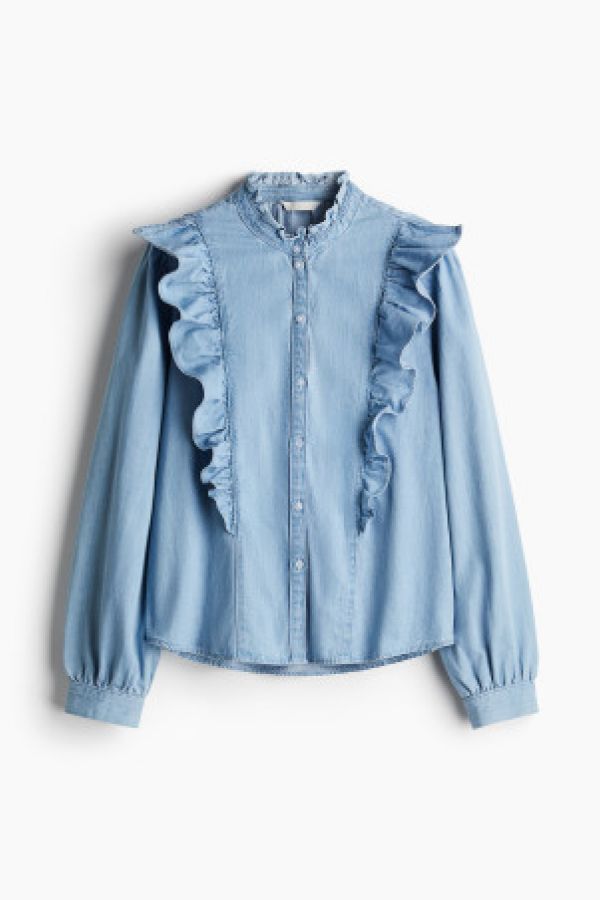  Bluza din denim cu volanase