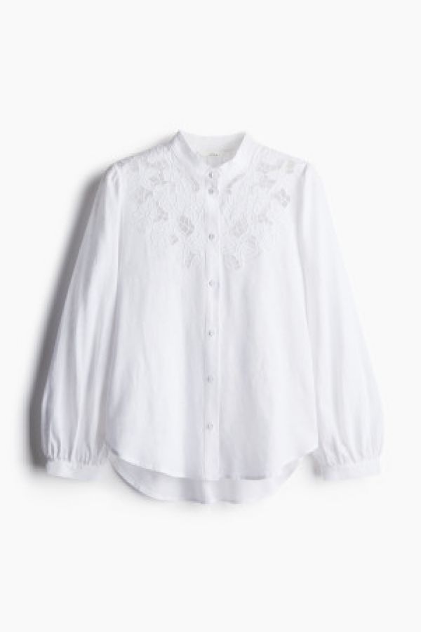  Bluza din amestec de in cu broderie englezeasca