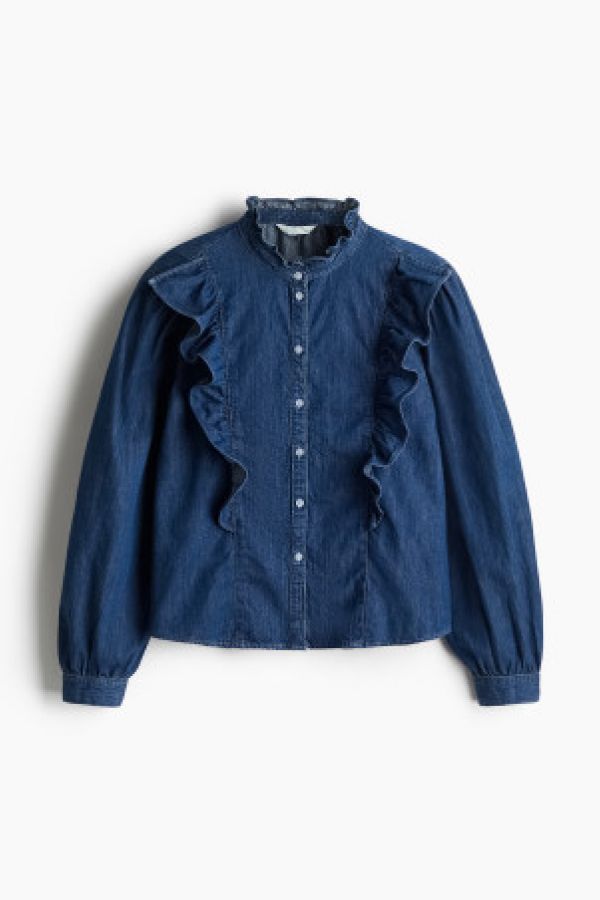  Bluza din denim cu volanase