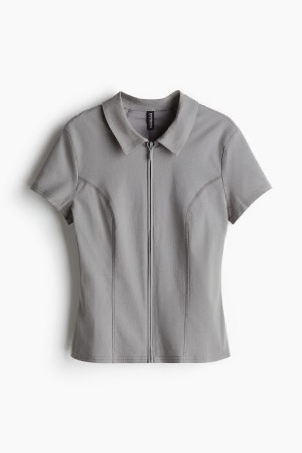  Collared zip-through top
