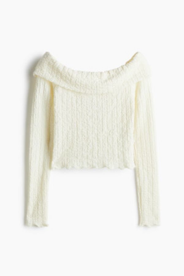  Bluza texturata cu umerii goi