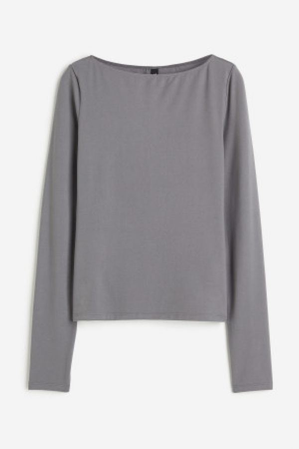  Bluza de jerseu cu decolteu barcuta