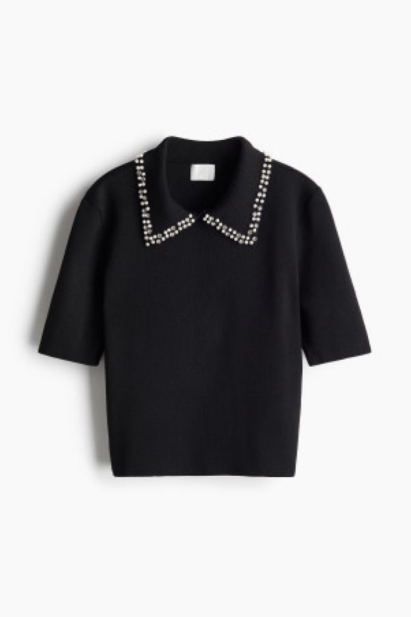  Bluza tricotata cu guler decorat