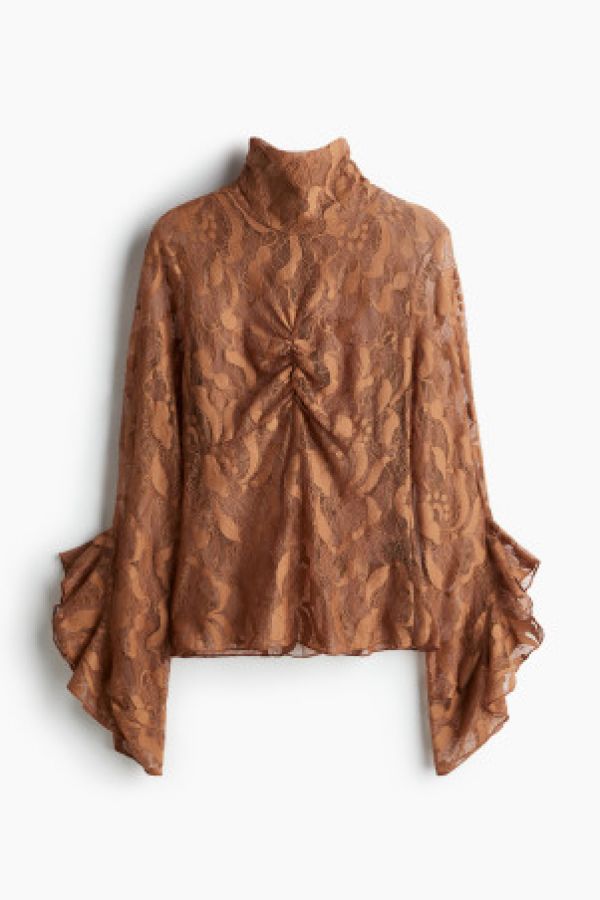  Bluza din dantela cu guler inalt